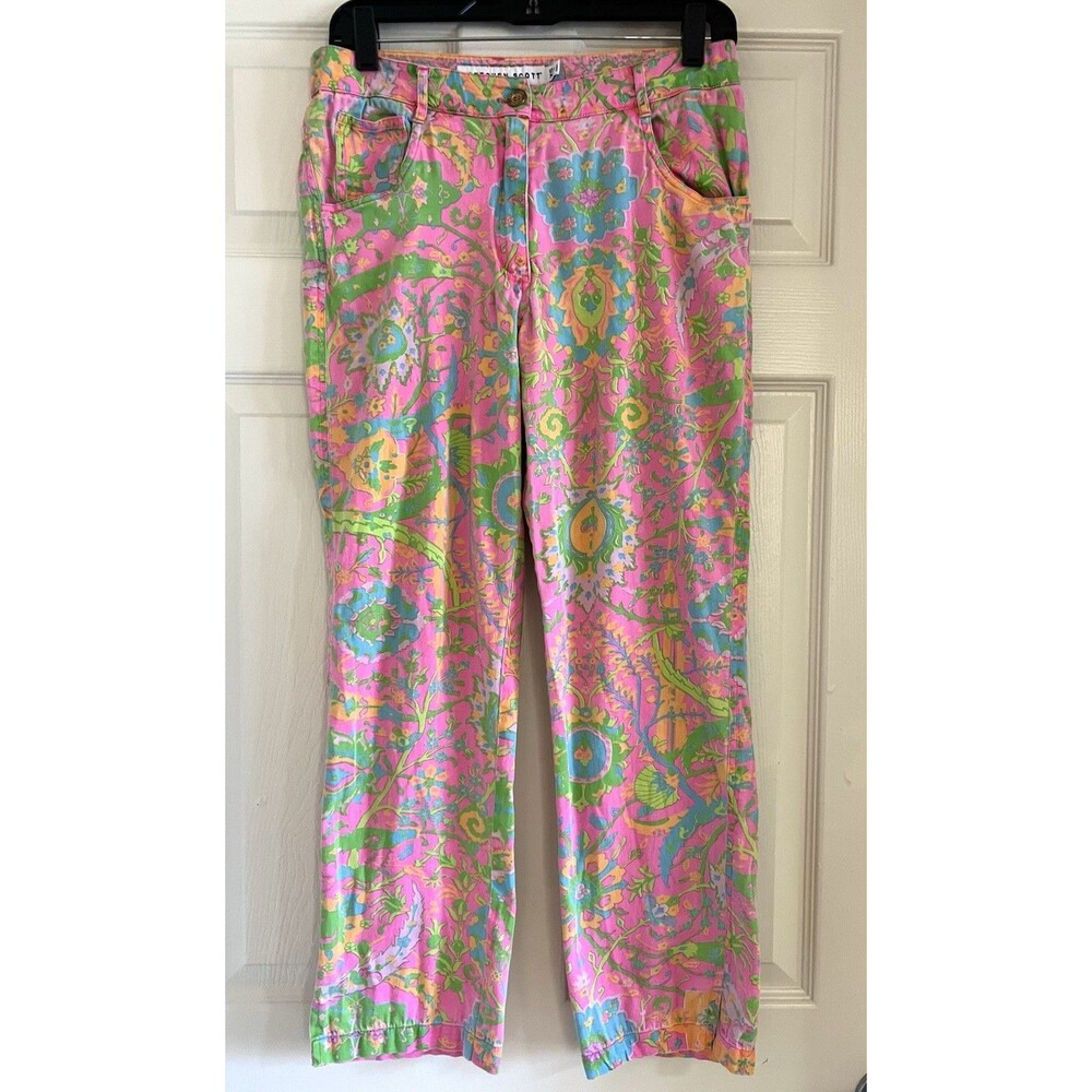 Gretchen Scott Paisley Pink Floral Stretch Pants XS / S Ankle Goddess Preppy